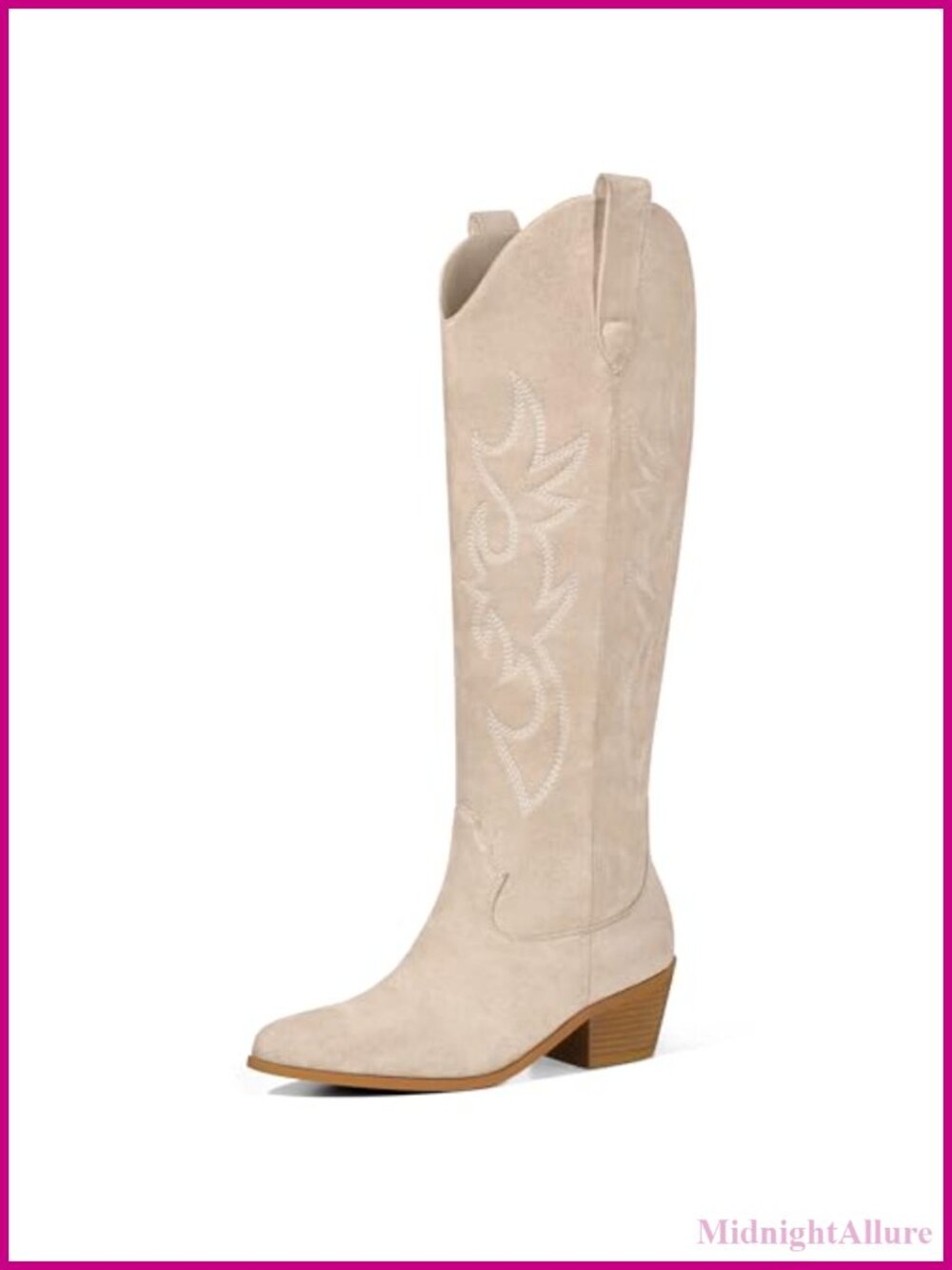 Cowgirl Boots Wide Calf Western Embroidered Knee High Block Heel